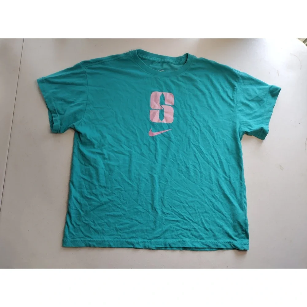 Nike Dri Fit Loose Fit T Shirt Teal Pink S Logo Kids XL